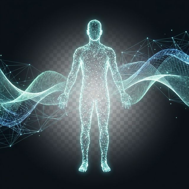 Futuristic visualization of intelligent light interacting with a human system